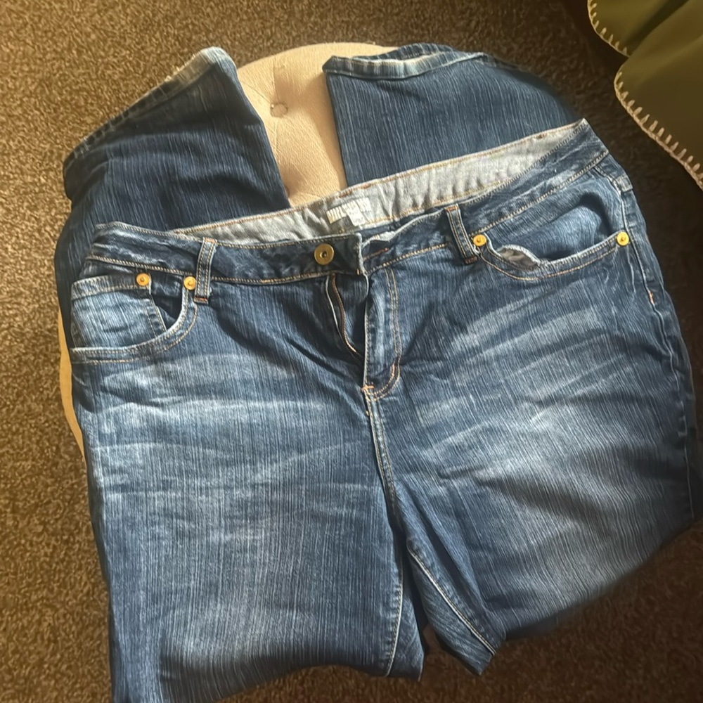 Medium to dark blue jeans